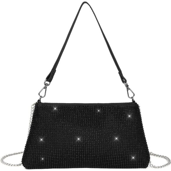 Handbags - ⚡  Women's Beautiful Rhinestone Black Sparkly Handle Chain Evening Clutch Bag